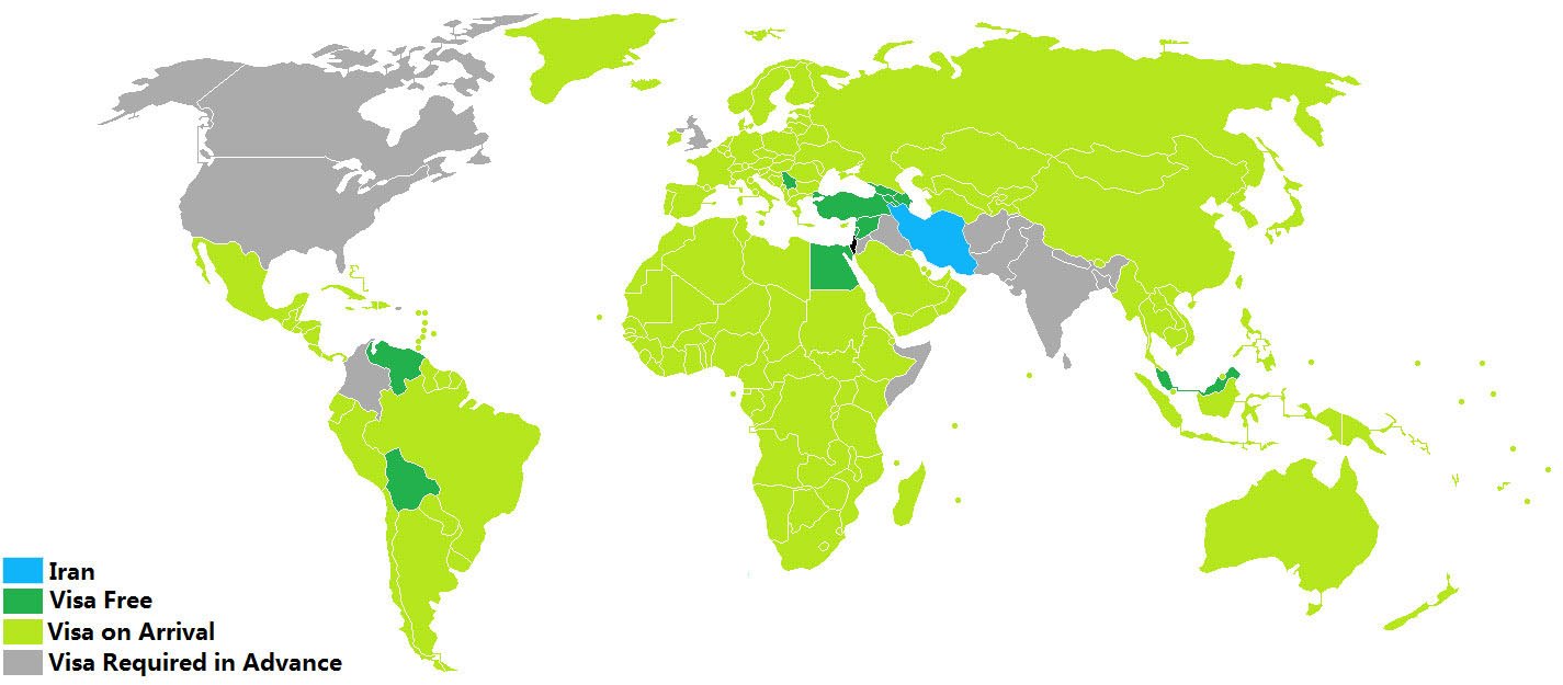 Visa Policy of Iran - Map Demonstration - TAP Persia