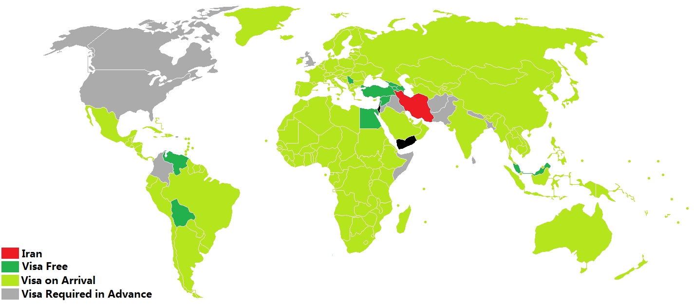 Visa Policy of Iran - Map Demonstration - TAP Persia