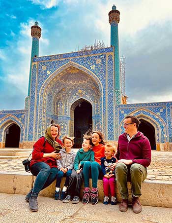 Family with Kids in Shah Mosque in Isfahan Iran